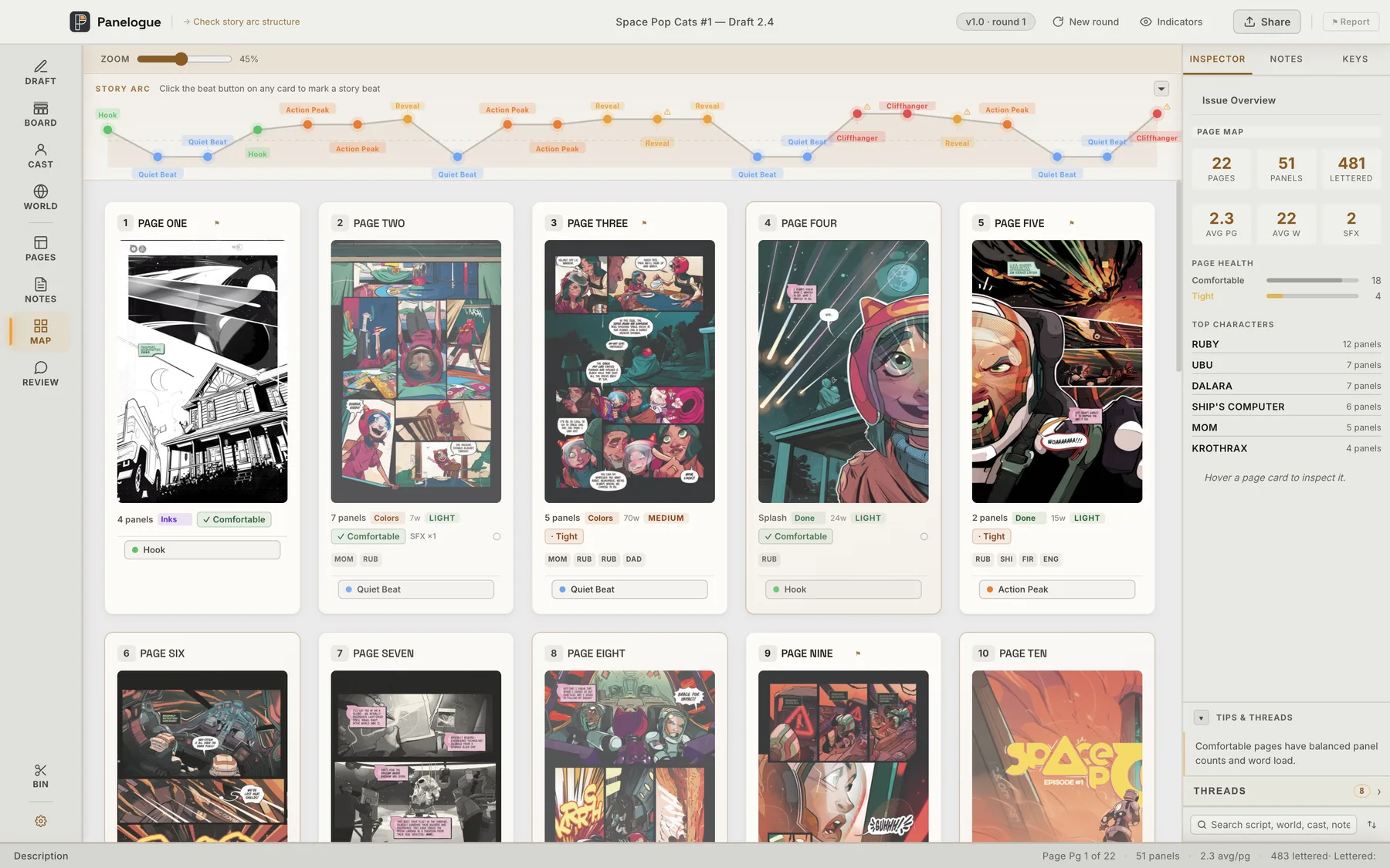Panelogue, published by CodeWink Labs: the Page Map view of a comic issue